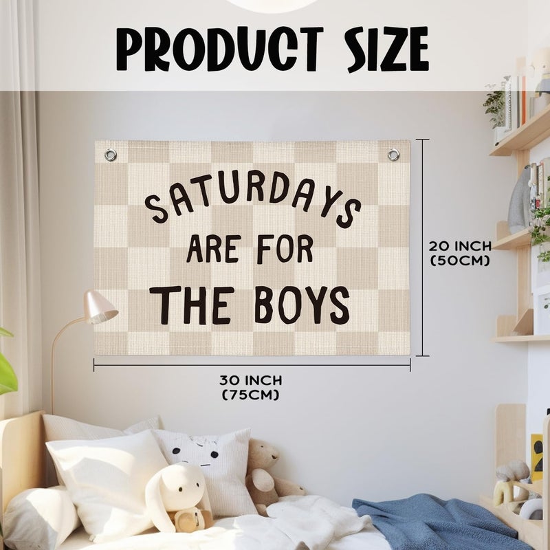 Wheatwin Boys Banner Flags for Bedroom, Linen Canvas Banner Wall Hanging Flag Decor for Boy Room Playroom Dorm - Image 4